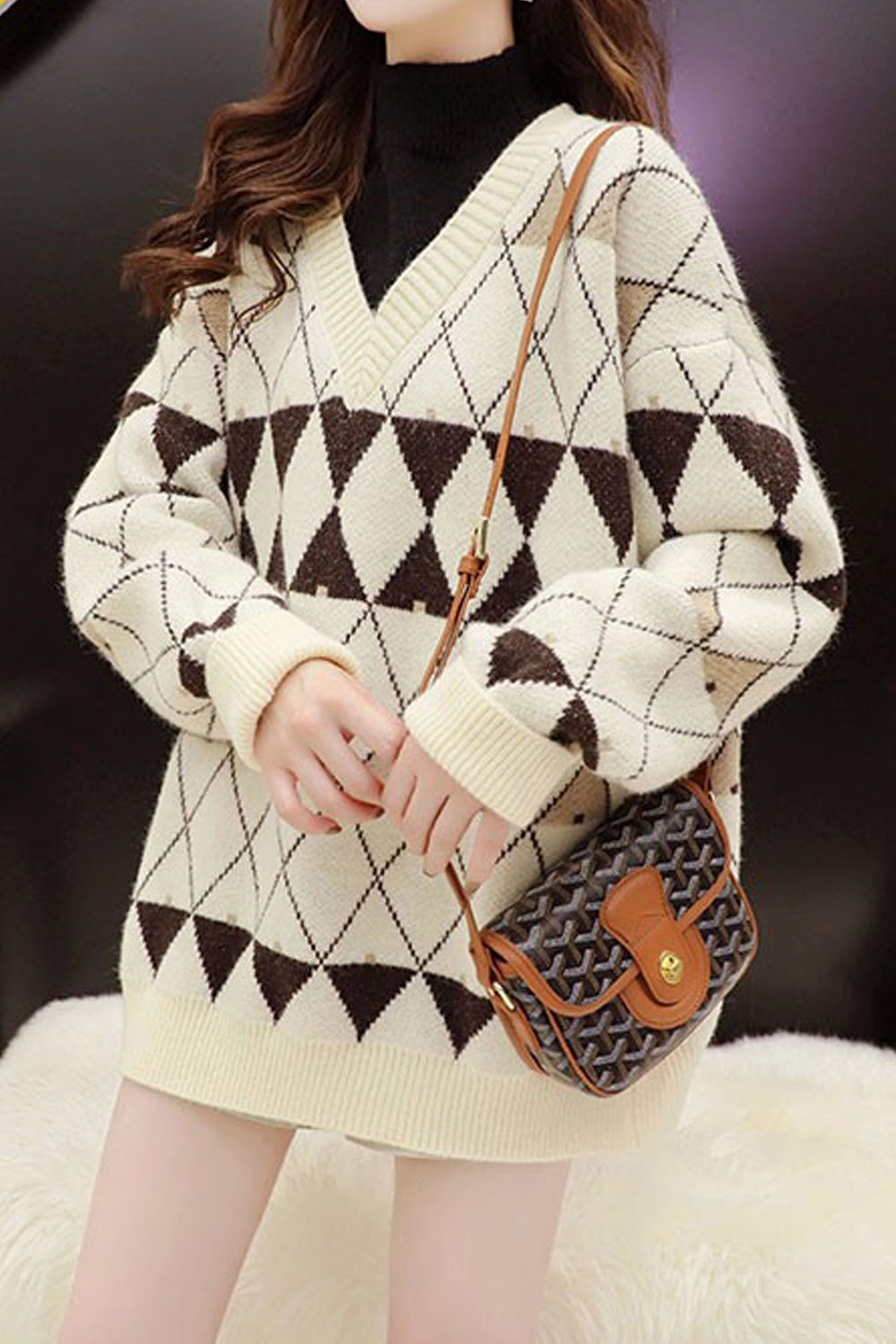 Women Deep Neck Loose Thick Fashion Sweater