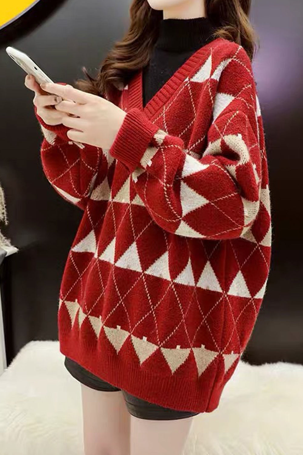 Women Deep Neck Loose Thick Fashion Sweater