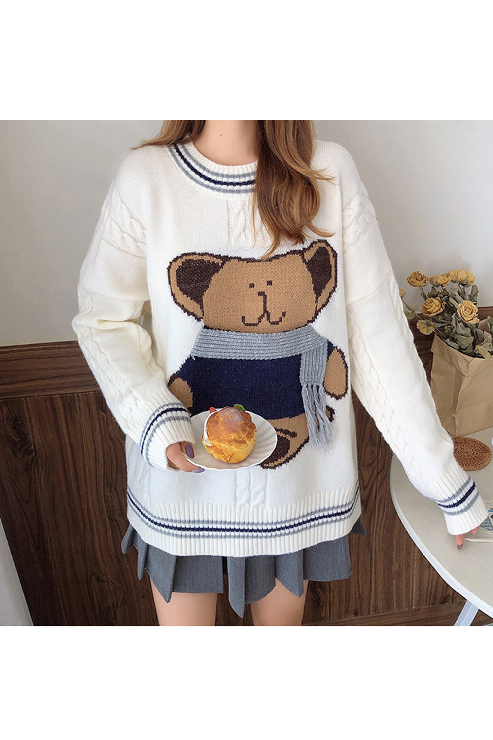 Women Casual Loose Fit Round Neck Pullover Winter Sweater