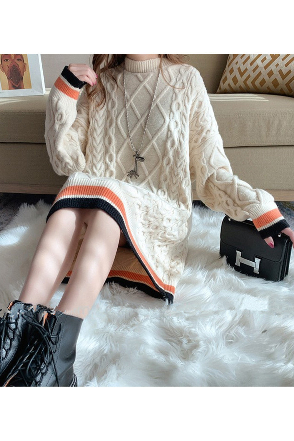 Women Stylish Pullover High-Neck Solid Color Thick & Warm Winter Sweater