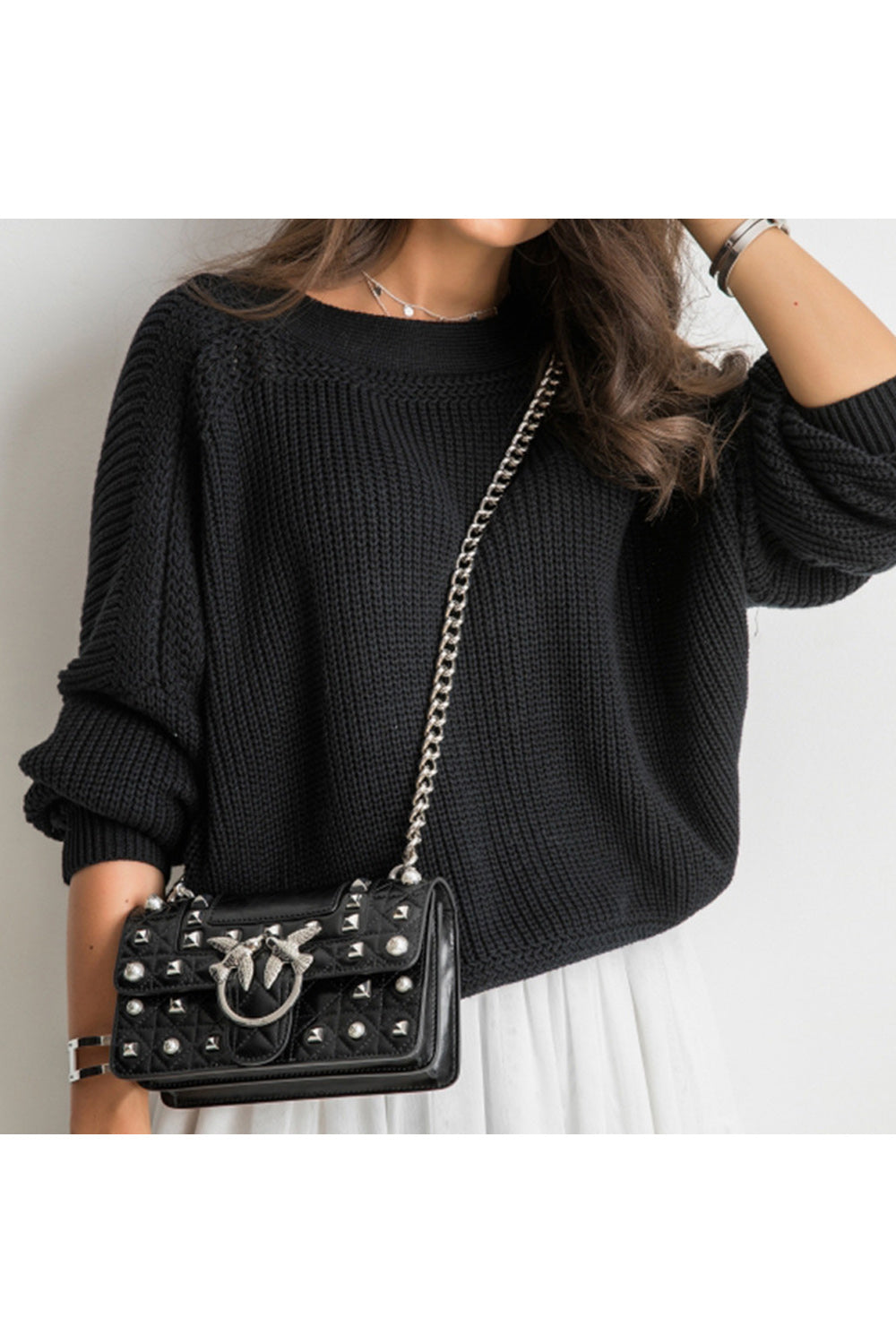 Women Beautiufl Long Sleeve Solid Pattern Hollow Sweater