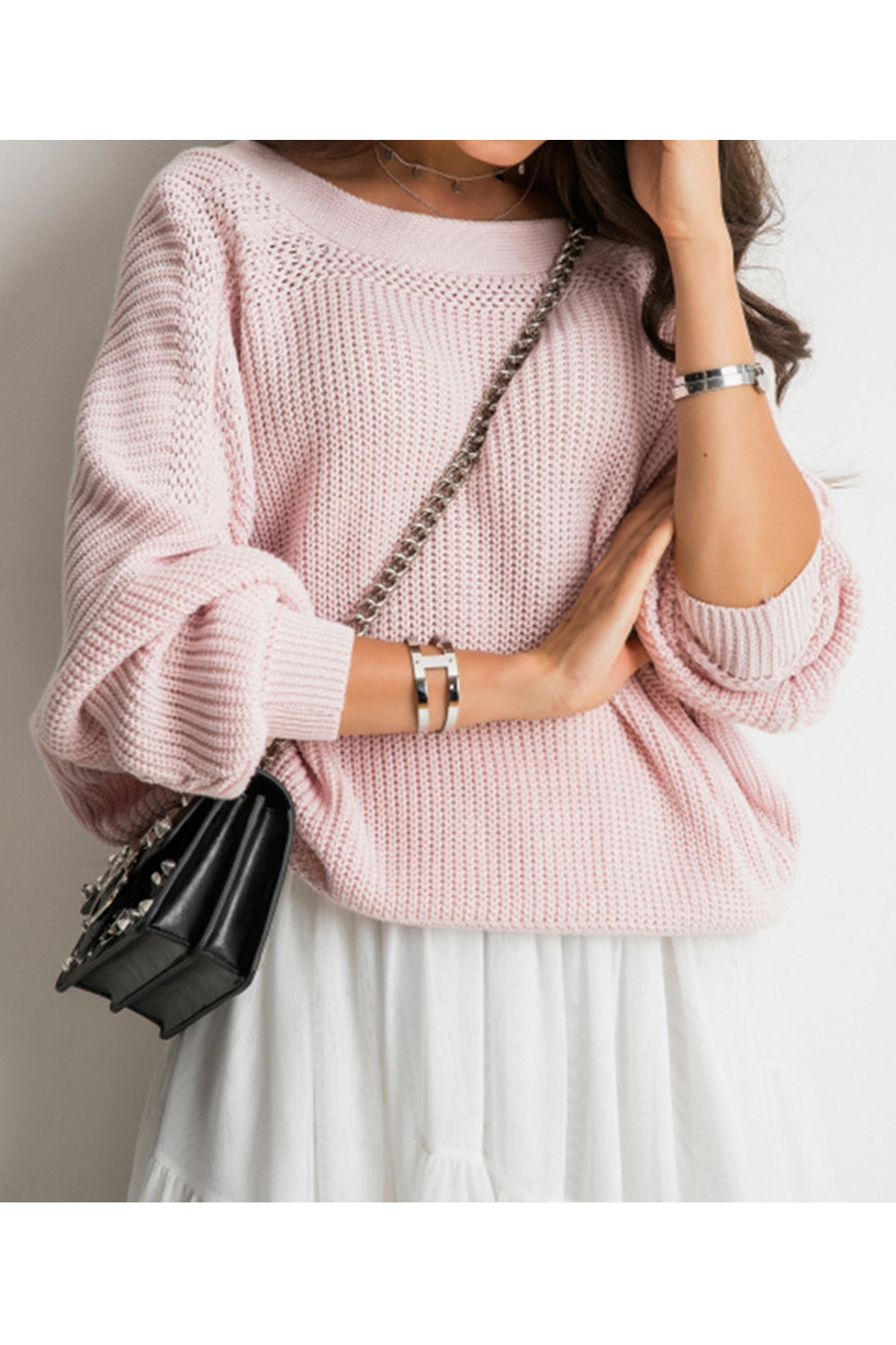 Women Beautiufl Long Sleeve Solid Pattern Hollow Sweater