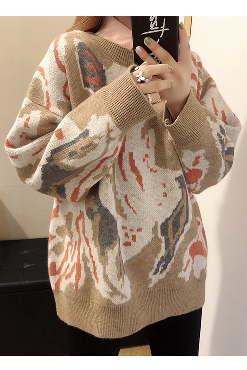 Women Button Closure Collar Neck Loose Fit Warm Sweater