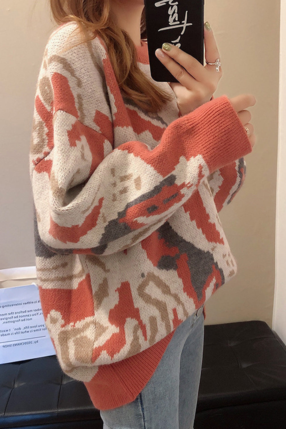 Women Button Closure Collar Neck Loose Fit Warm Sweater