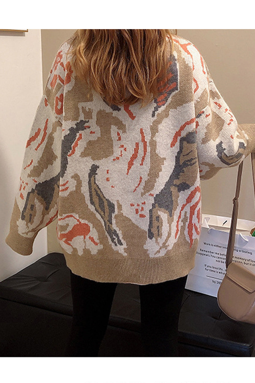 Women Button Closure Collar Neck Loose Fit Warm Sweater
