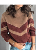 Women Convenient Stretchable Long Sleeve Cozy Contrast Colored Sweater