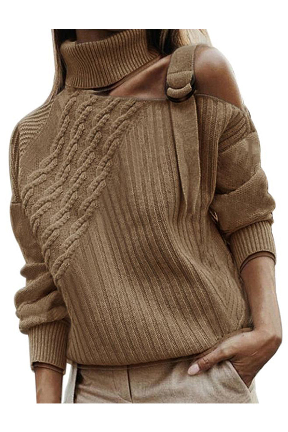 Women Convenient High Neck Long Sleeve Breathable Sweater