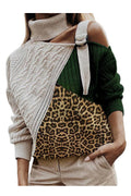 Women Fashionable Leaopard Contrast Style Warm Sweater