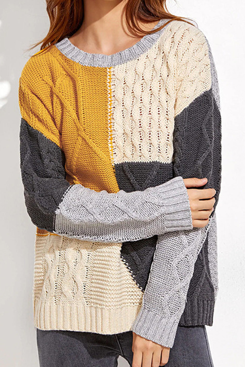 Women Contrast Color Stylish Soft Long Sleeve Sweater