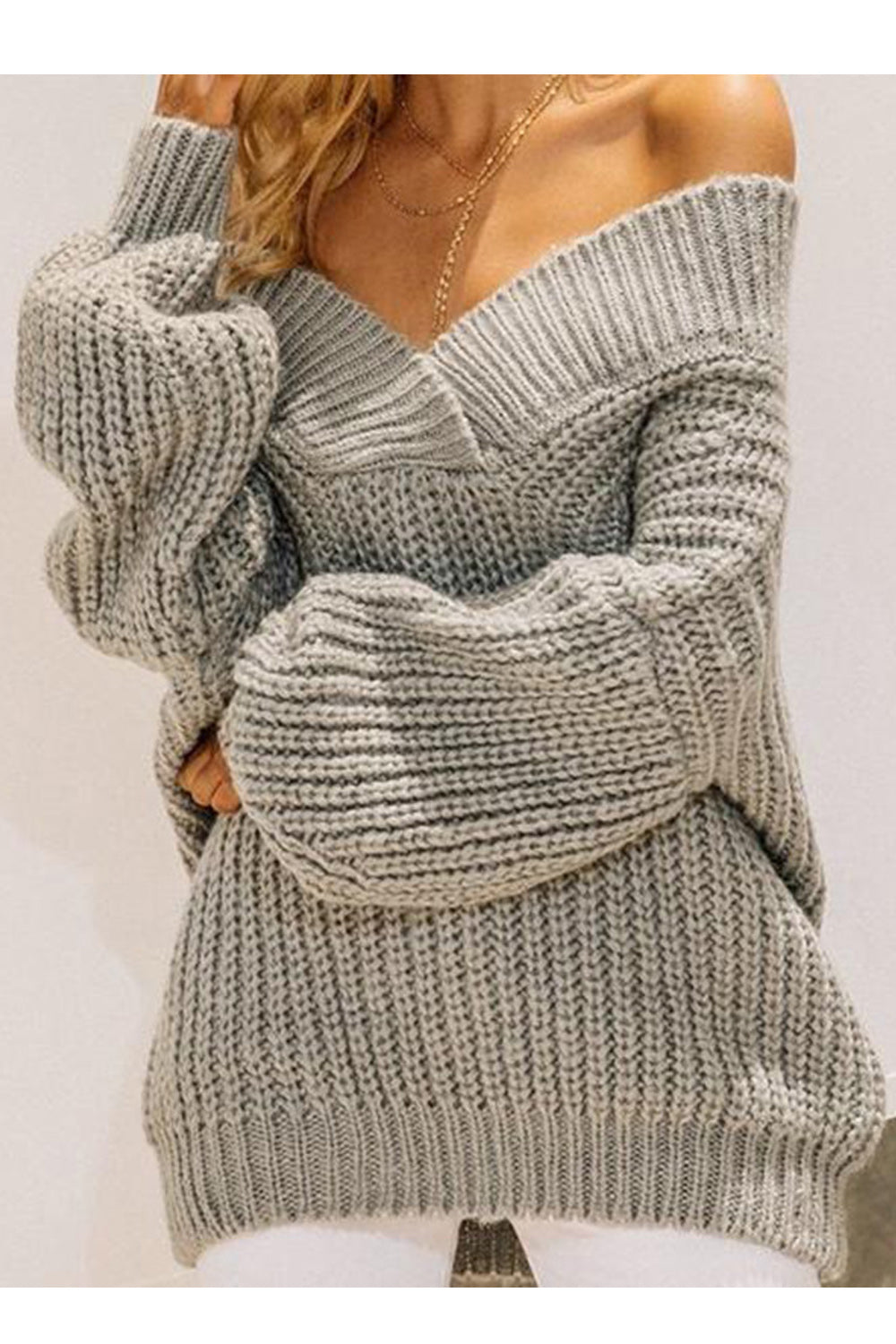 Women Stylish Off Shoulder Solid Color Warm Sweater