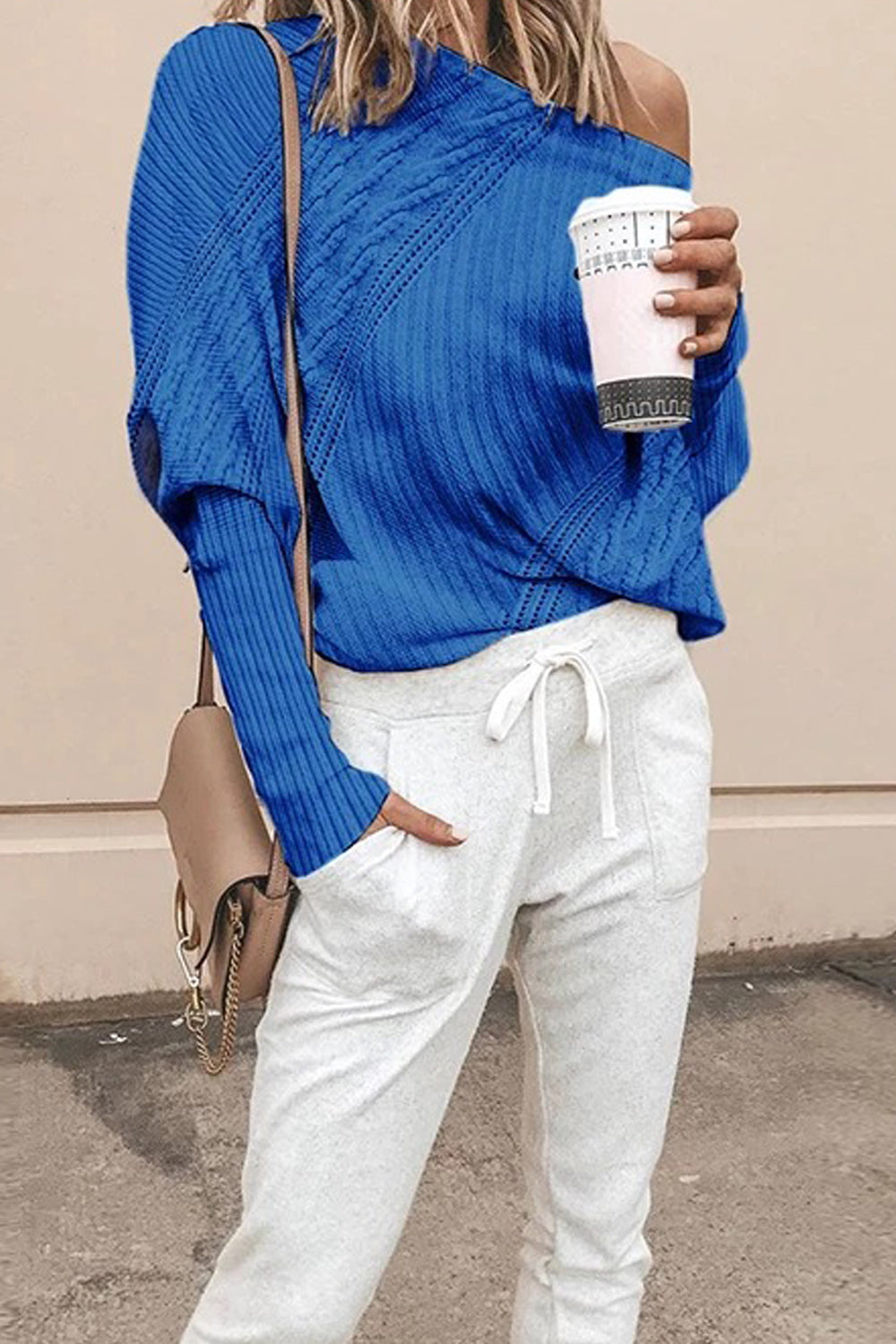 Women Lovely Off Shoulder Round Neck Cozy Sweater