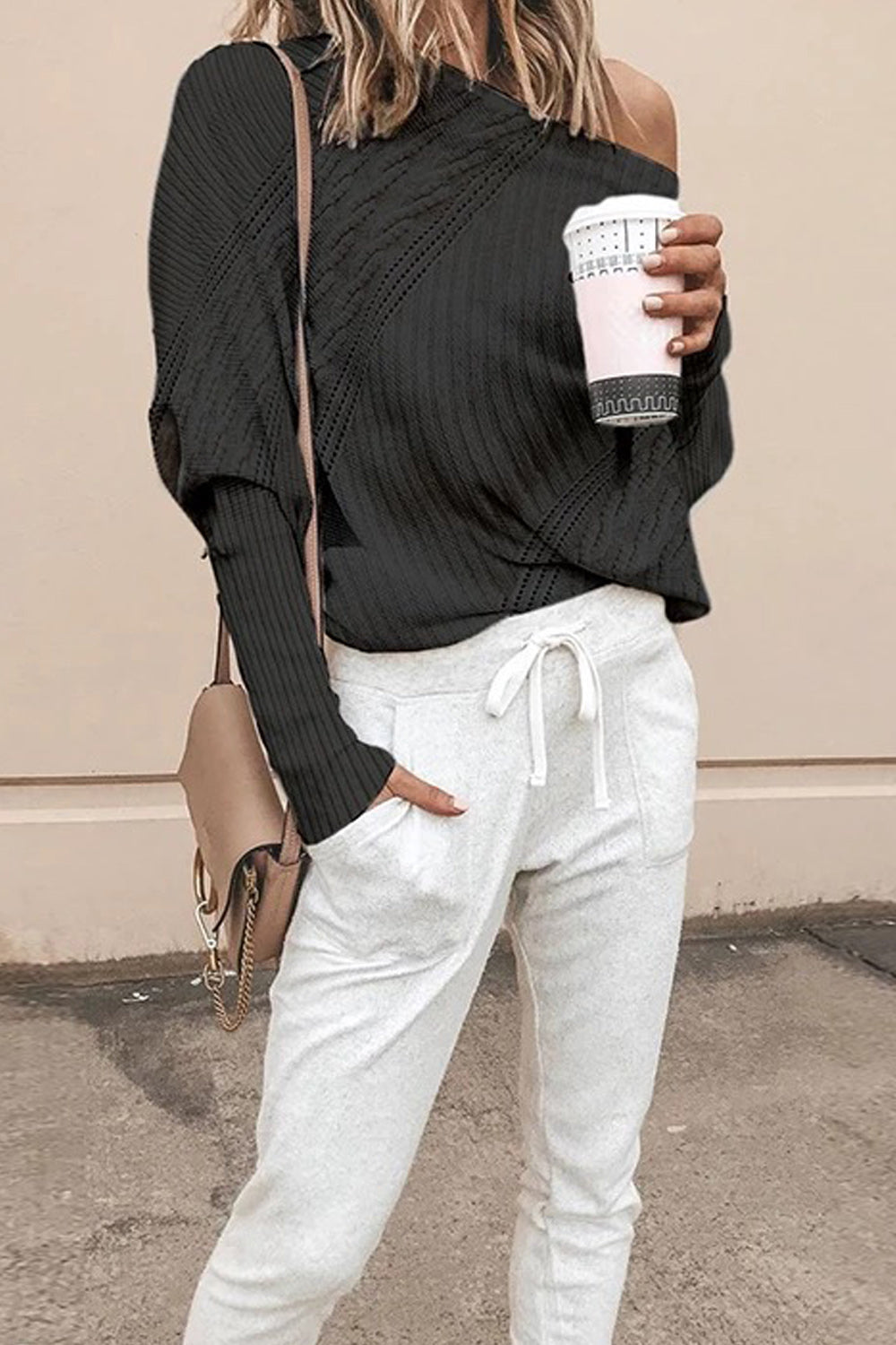 Women Lovely Off Shoulder Round Neck Cozy Sweater