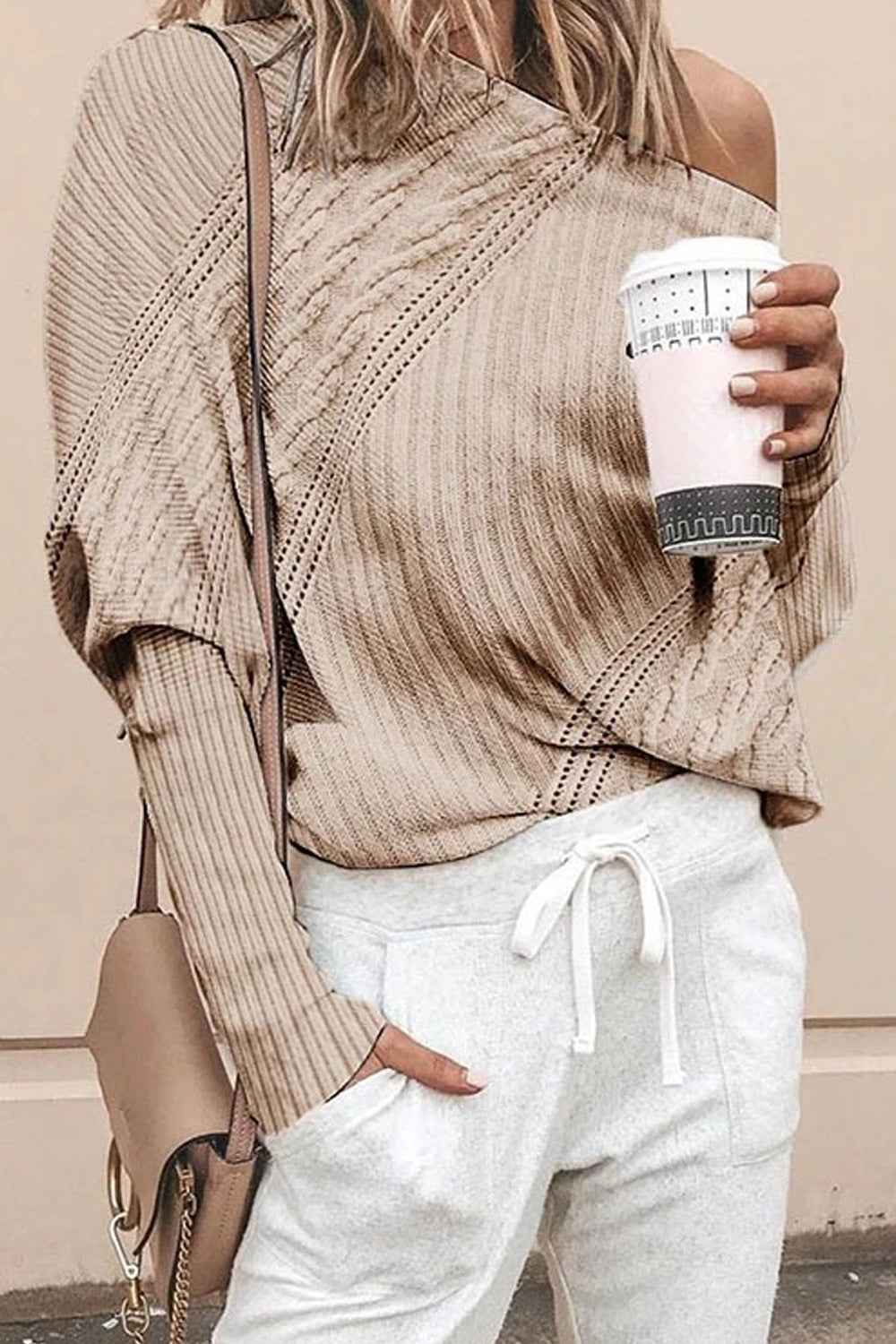 Women Lovely Off Shoulder Round Neck Cozy Sweater