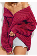 Women Stylish Off Shoulder Solid Color Warm Sweater