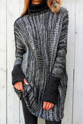 Women Stretchable High Neck Sleeve Contrast Colored Sweater