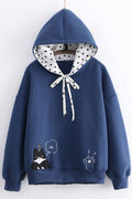 Women Awesome Solid Color Polka Dot Drawstring Hoodie
