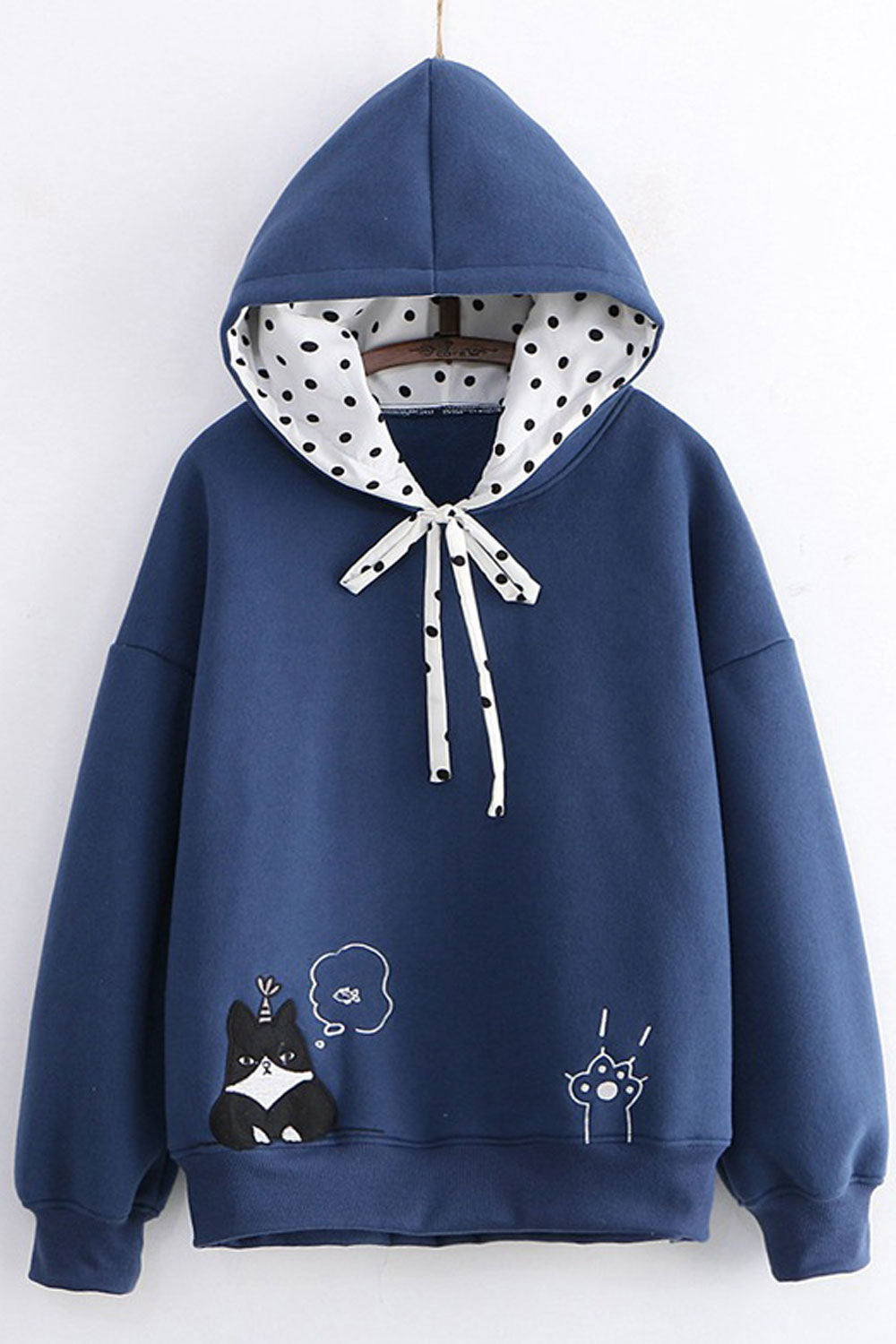 Women Awesome Solid Color Polka Dot Drawstring Hoodie
