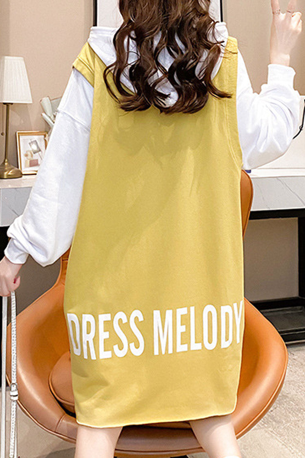 Women Contrast Color Letter Printed Long Length Hoodie