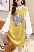Women Contrast Color Letter Printed Long Length Hoodie