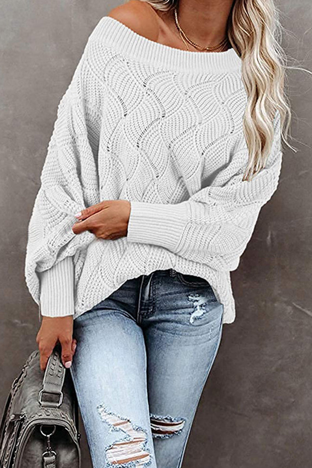 Women Awesome Bat Style Sleeve Round Neck Warm Sweater
