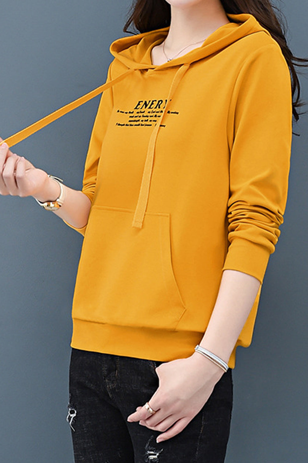 Women Elegent Letter Pattern Solid Color Comfortable Casual Warm Hoodie