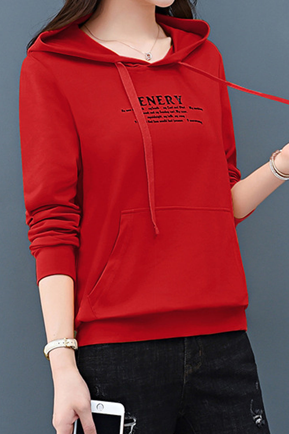 Women Elegent Letter Pattern Solid Color Comfortable Casual Warm Hoodie