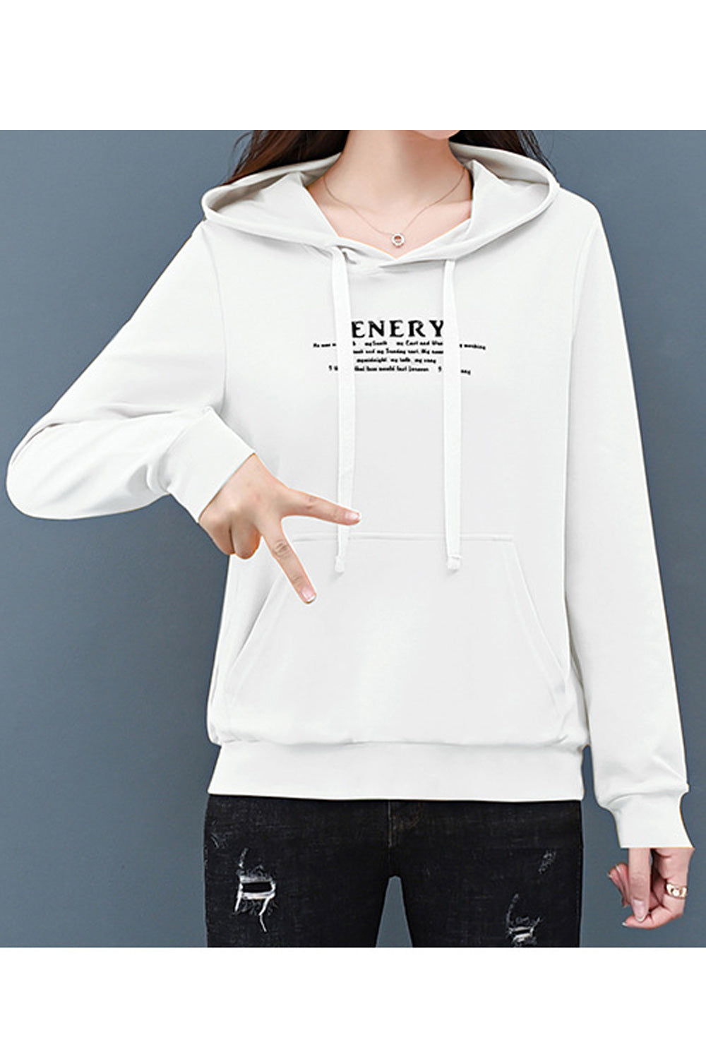 Women Elegent Letter Pattern Solid Color Comfortable Casual Warm Hoodie