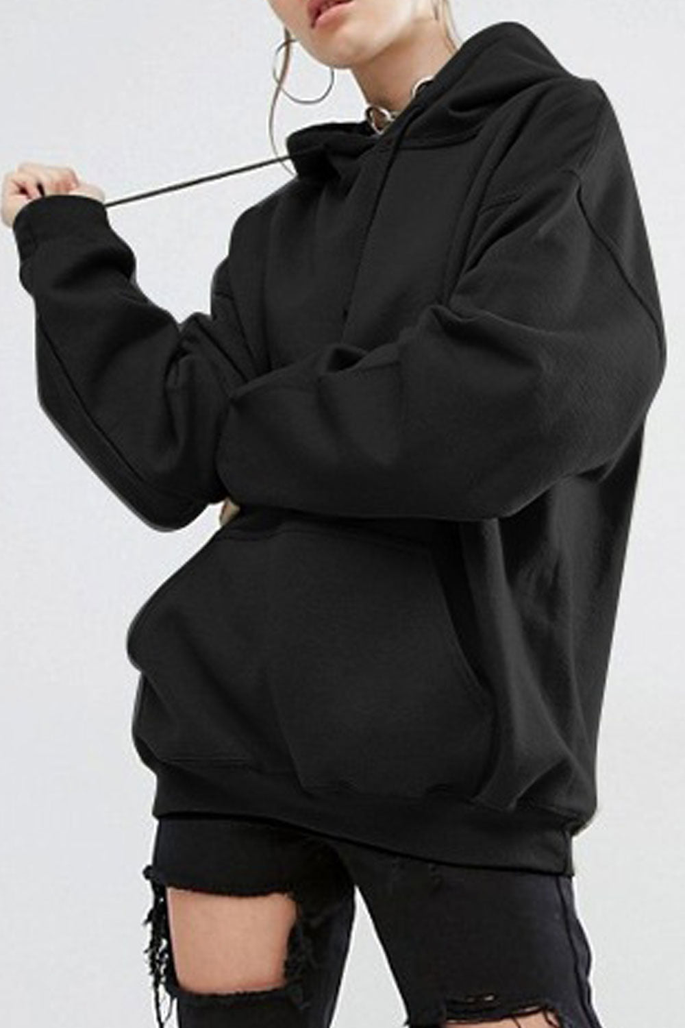 Women Decent Solid Color Warm Long Sleeve Hoodie