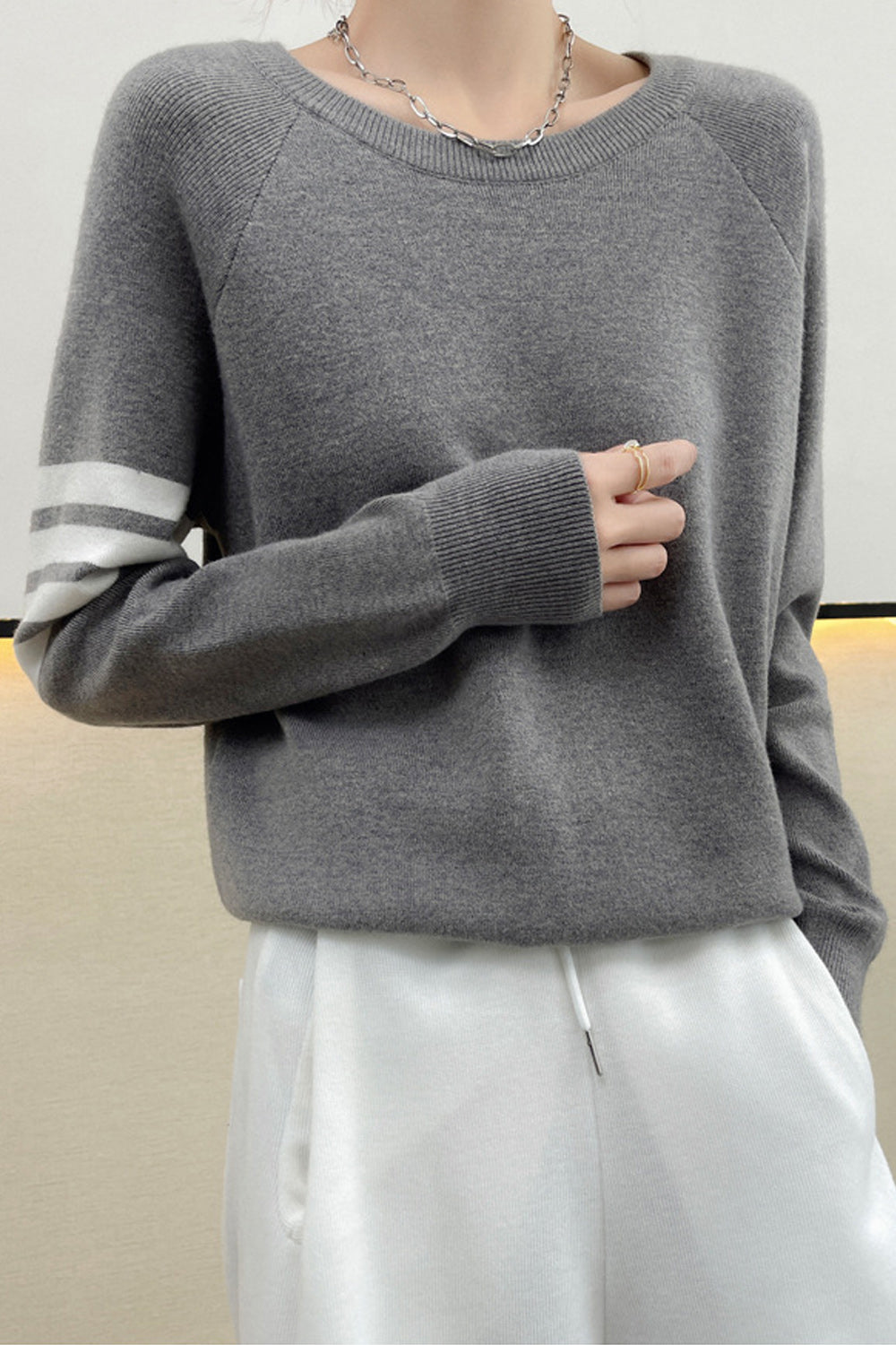 Women Elegant Solid Colored Deep V-Neck Cozy Stylish Sweater