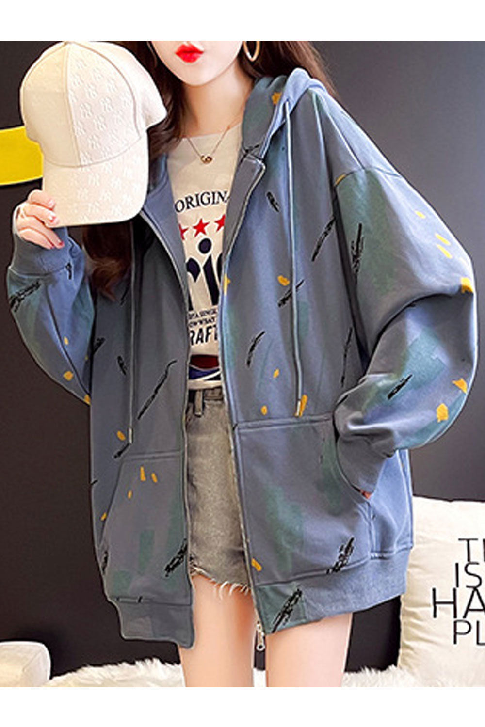 Women Long Sleeve Creative Printed Pattern Hooded Neck Soft Warm Hoodie