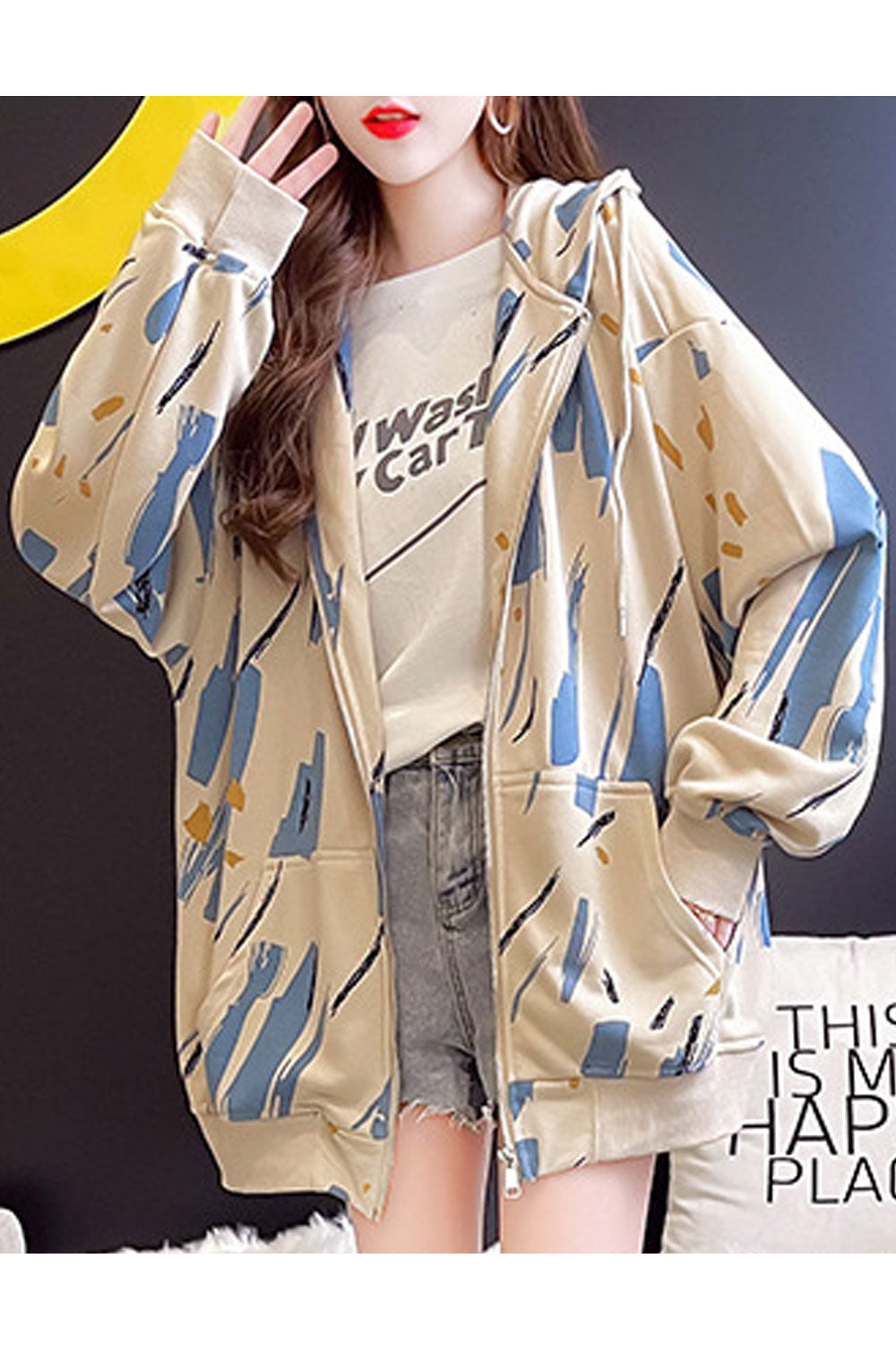 Women Long Sleeve Creative Printed Pattern Hooded Neck Soft Warm Hoodie
