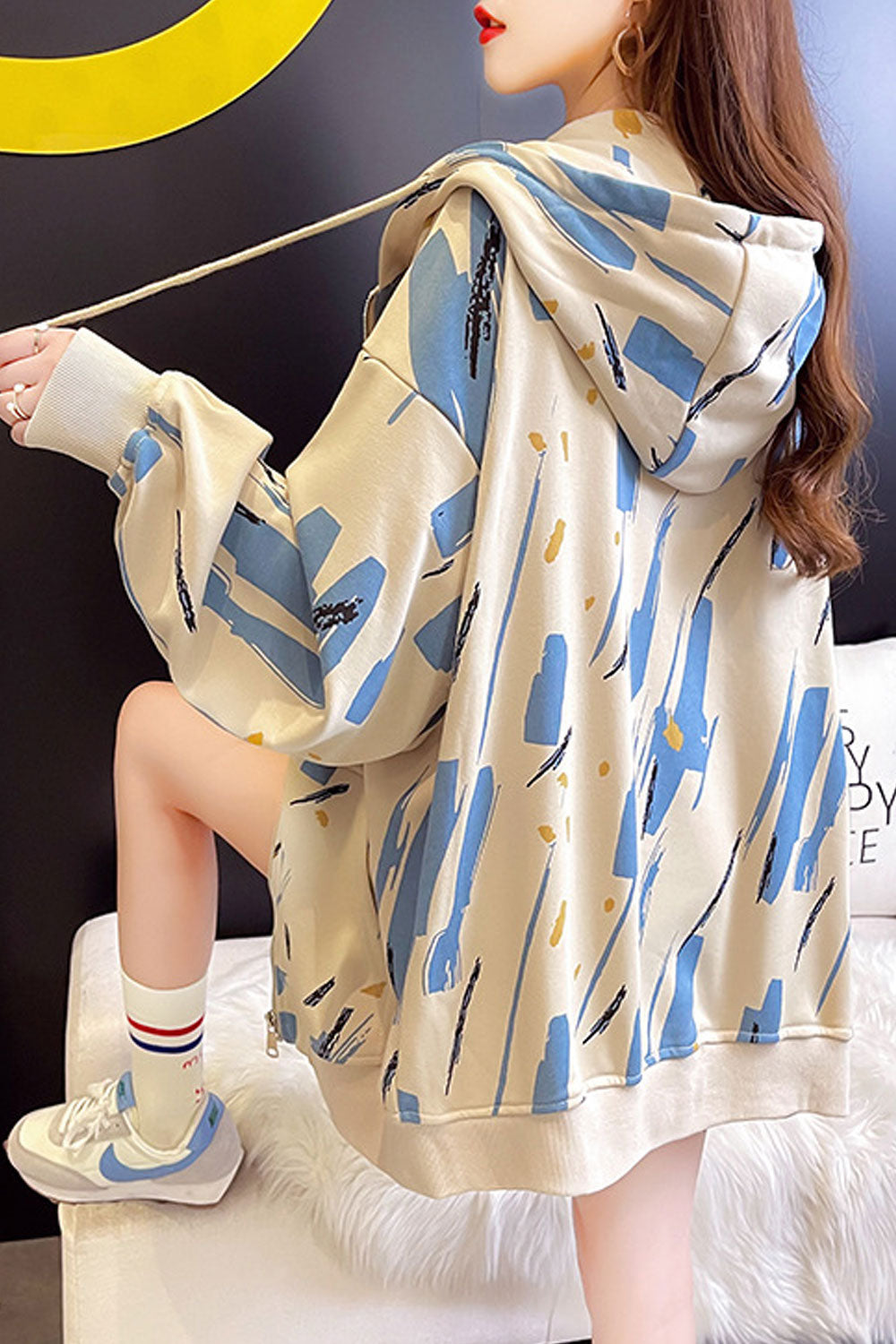 Women Long Sleeve Creative Printed Pattern Hooded Neck Soft Warm Hoodie