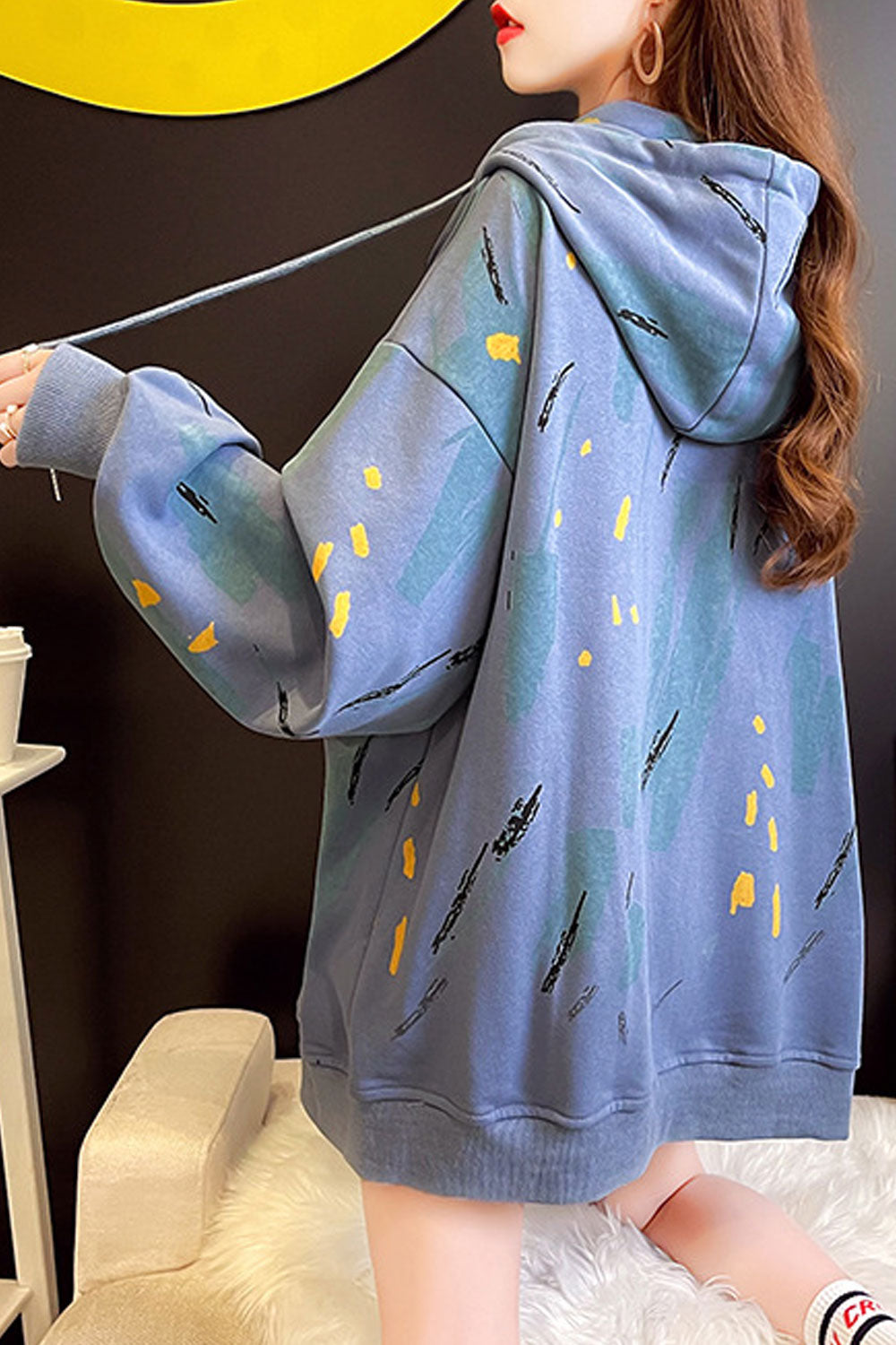 Women Long Sleeve Creative Printed Pattern Hooded Neck Soft Warm Hoodie