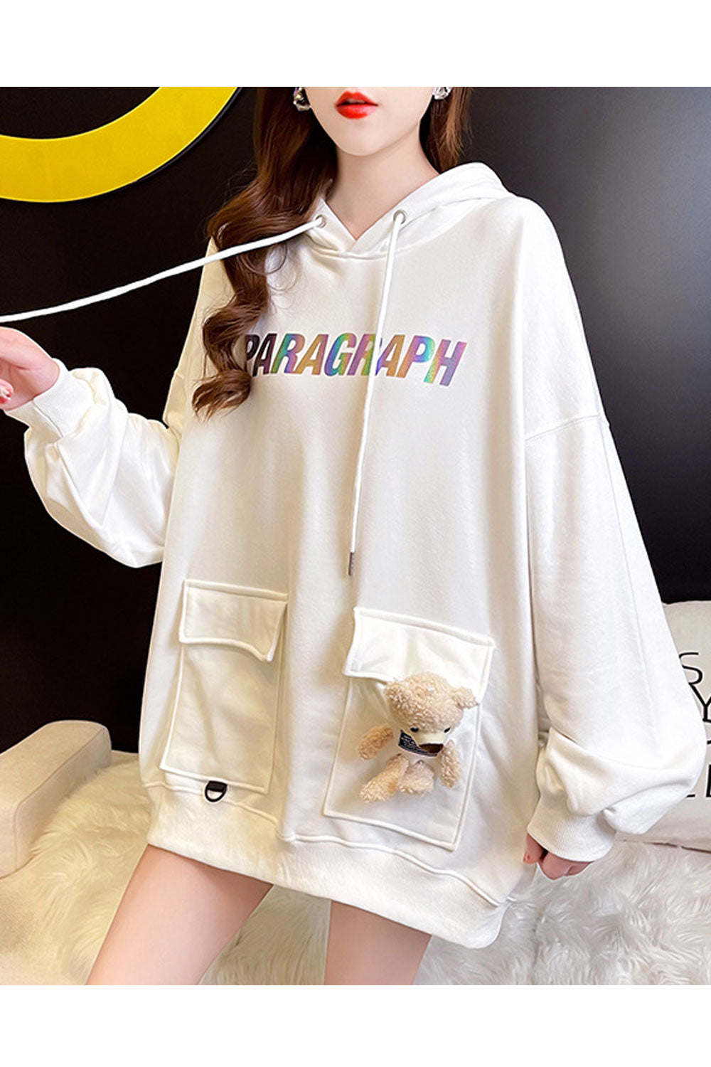 Women Hooded Neck Style Long Sleeve Elasticated Hem Elegant Hoodie