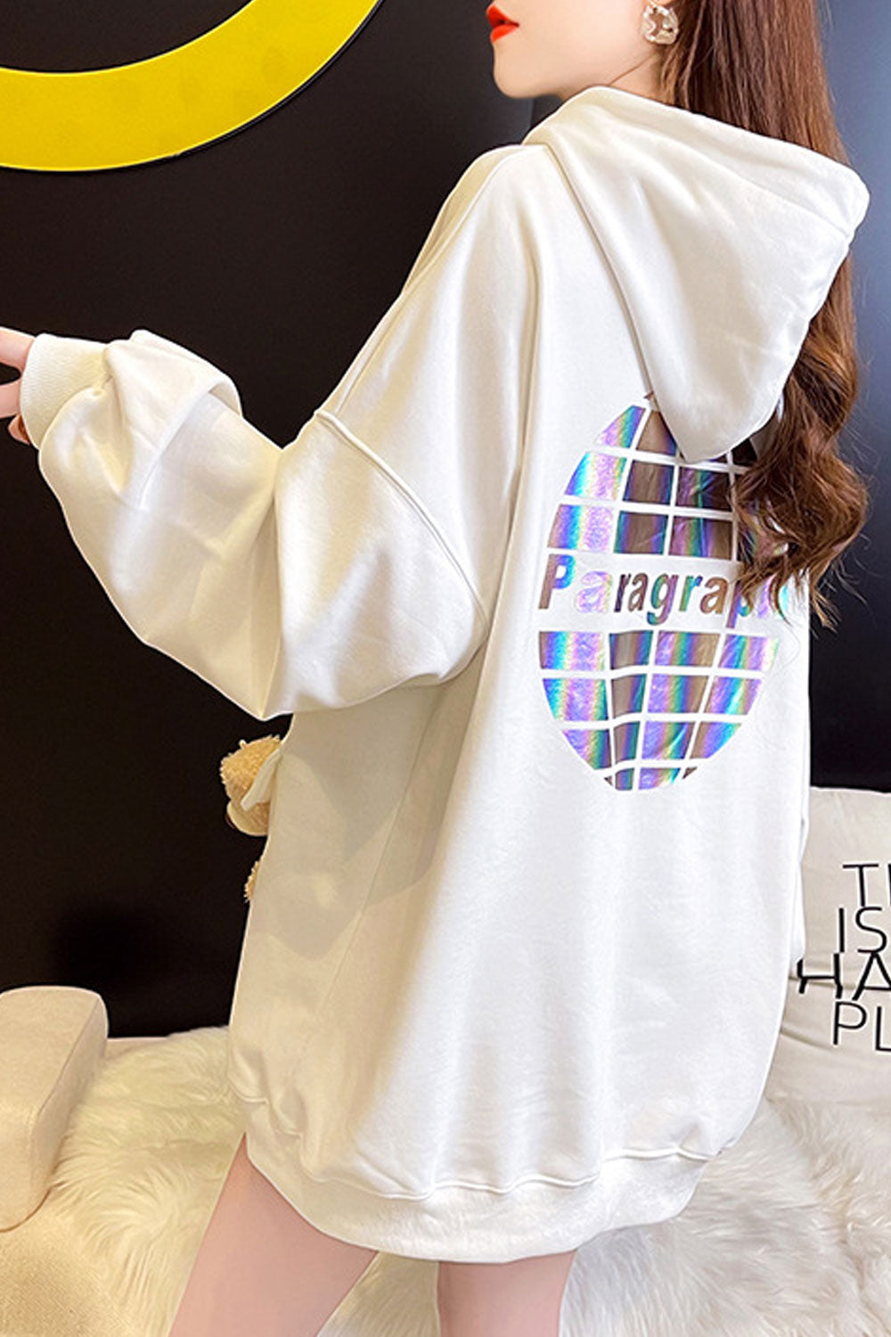 Women Hooded Neck Style Long Sleeve Elasticated Hem Elegant Hoodie