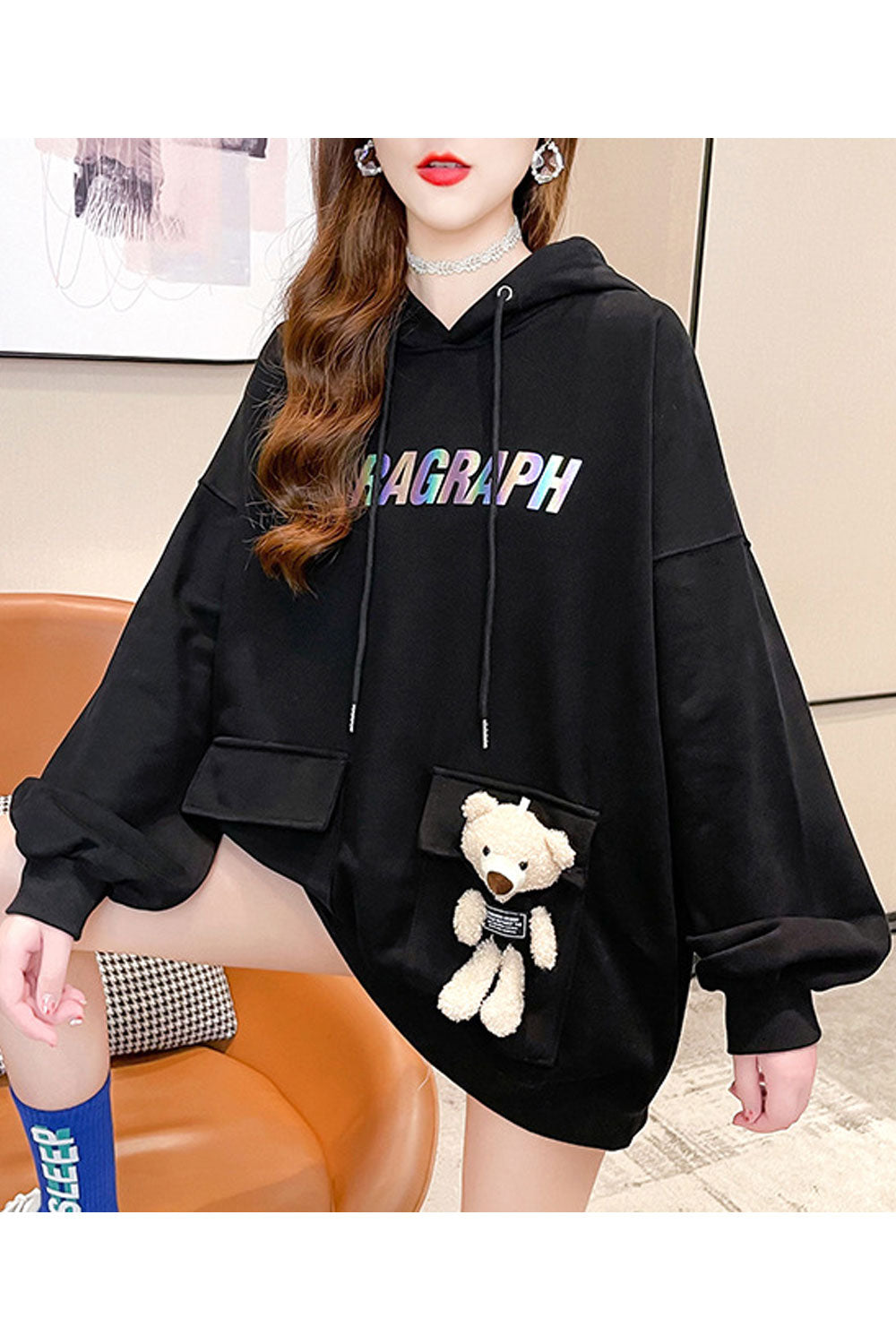 Women Hooded Neck Style Long Sleeve Elasticated Hem Elegant Hoodie