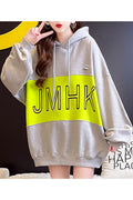Women Ribbed Cuff Letter Printed Warm Drawstring Hoodie