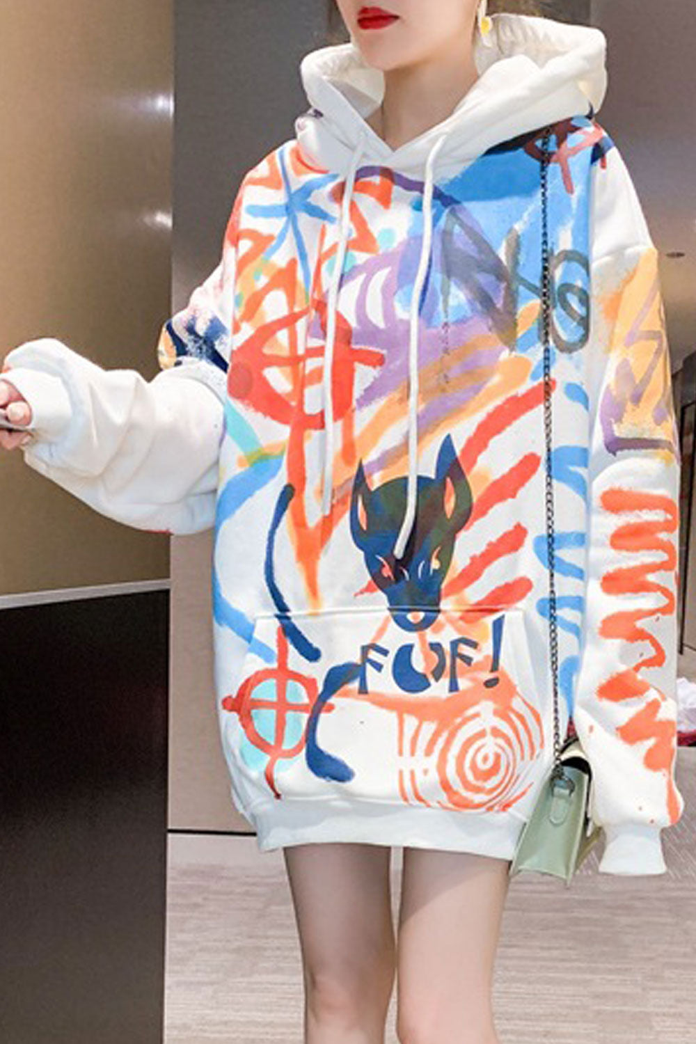 Women Colorful Printed Pattern Stretchable Cozy Stylish Hoodie