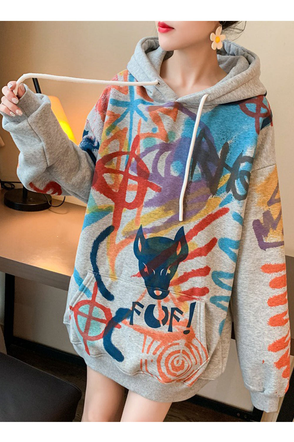 Women Colorful Printed Pattern Stretchable Cozy Stylish Hoodie