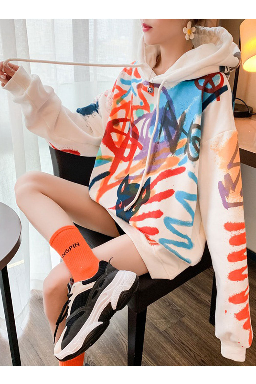 Women Colorful Printed Pattern Stretchable Cozy Stylish Hoodie