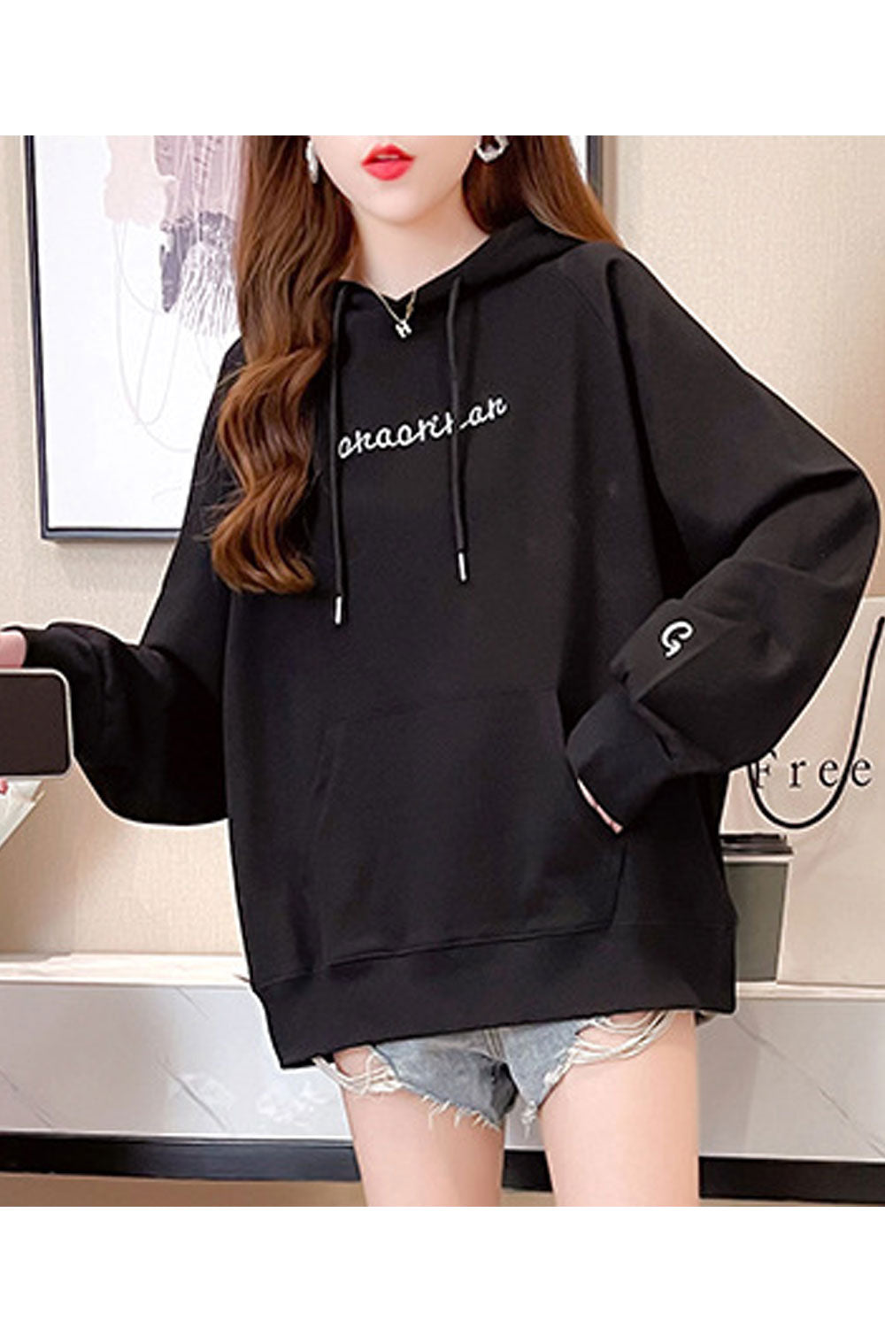 Women Solid Pattern Elastic Cuff Comfy Loose Warm Hoodie
