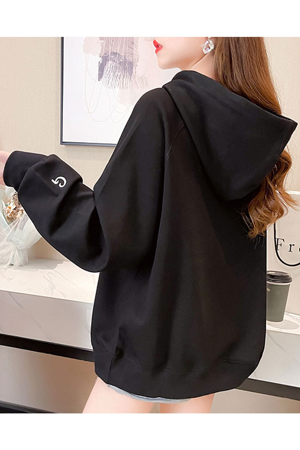 Women Solid Pattern Elastic Cuff Comfy Loose Warm Hoodie