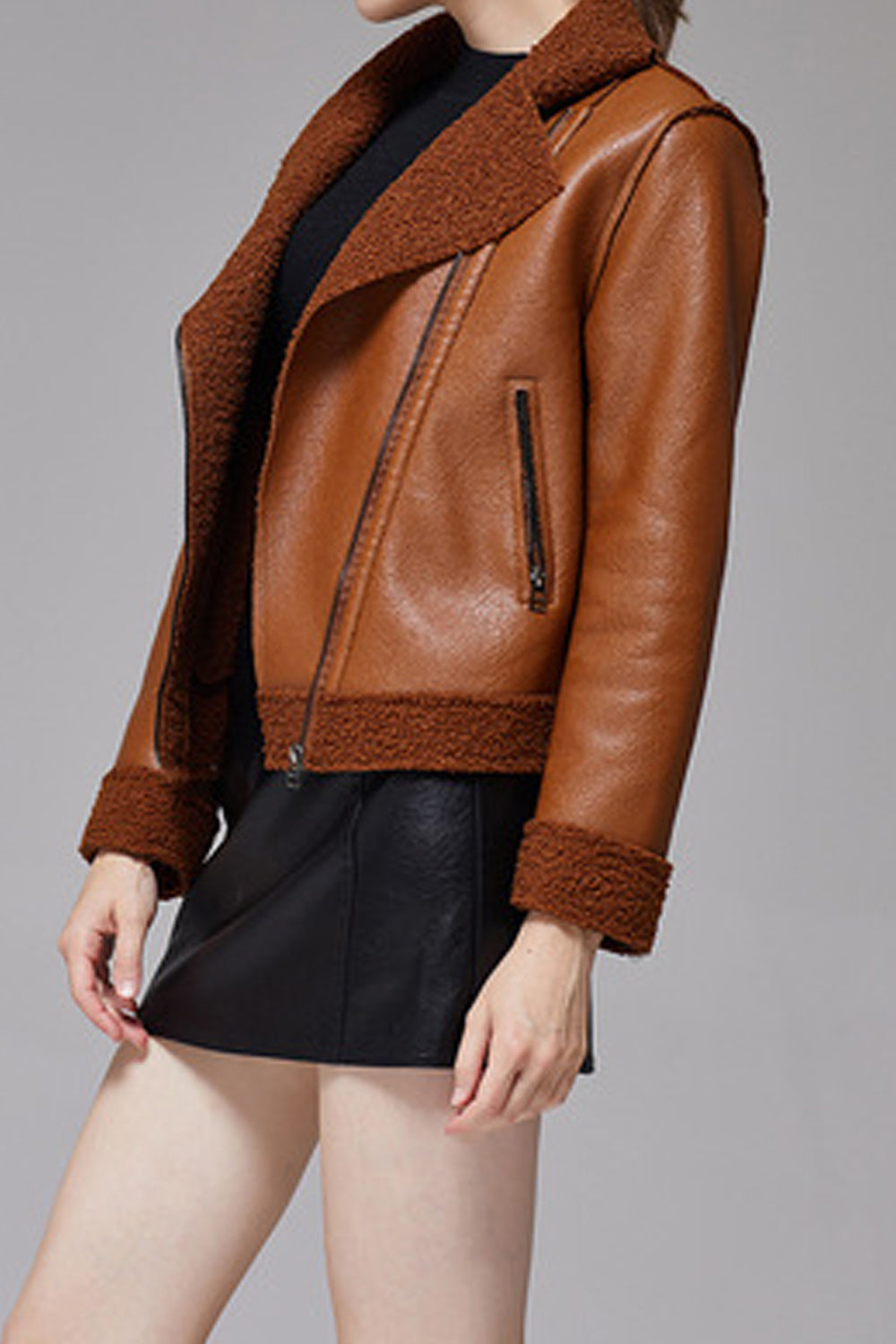 Women Stylish Solid Color Lapel Collar Wam Jacket