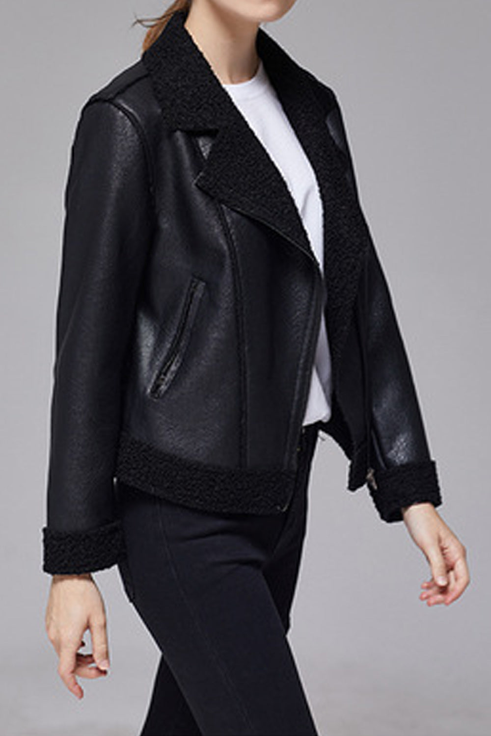 Women Stylish Solid Color Lapel Collar Wam Jacket