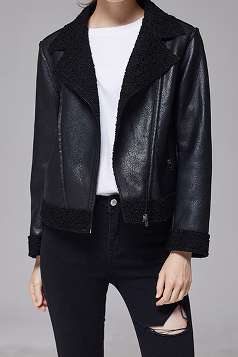Women Stylish Solid Color Lapel Collar Wam Jacket