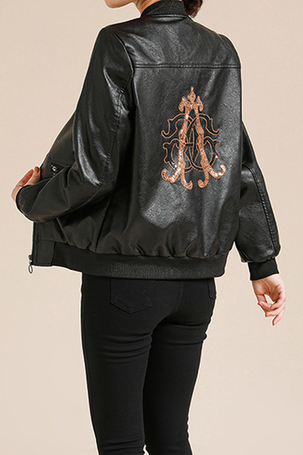 Women Slim Fit Long Sleeve Lace Stylish Leather Jacket