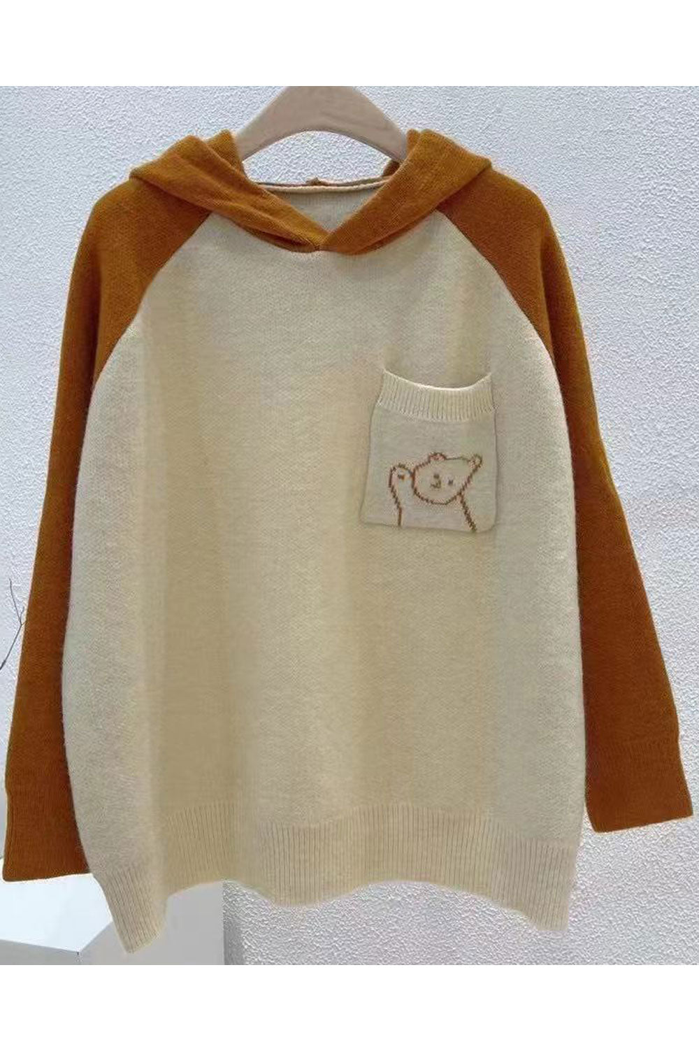 Women Contrast Color Hooded Neck Long Sleeve Warm Hoodie