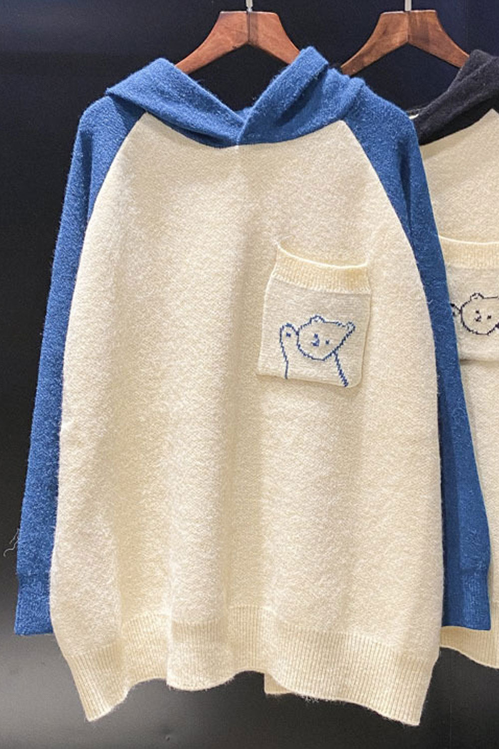 Women Contrast Color Hooded Neck Long Sleeve Warm Hoodie
