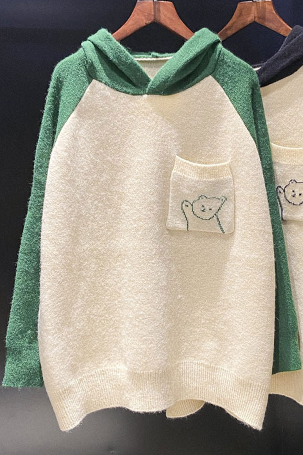 Women Contrast Color Hooded Neck Long Sleeve Warm Hoodie