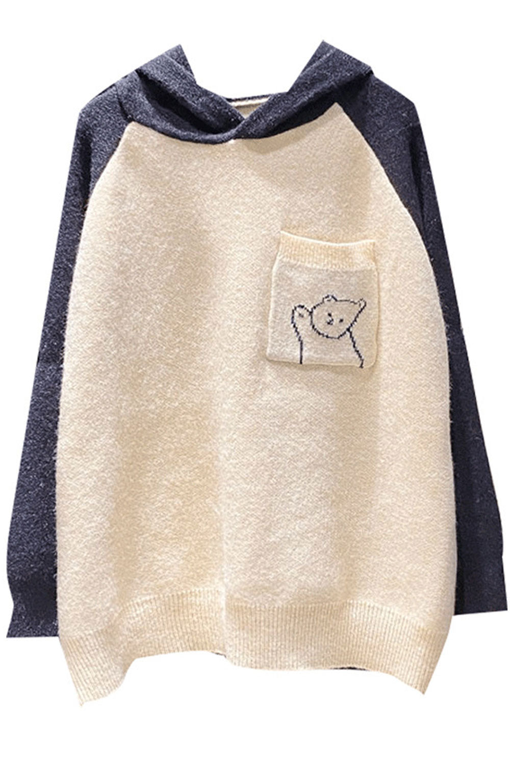Women Contrast Color Hooded Neck Long Sleeve Warm Hoodie